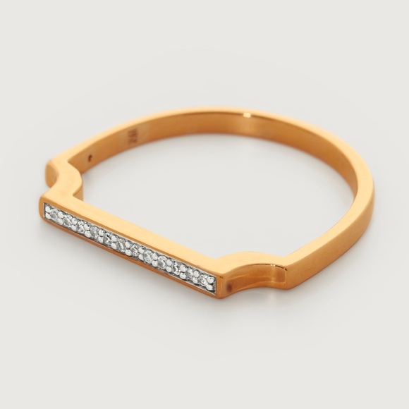 Monica Vinader Signature Gold Diamond Slim Ring Size 8 - Picture 2 of 6